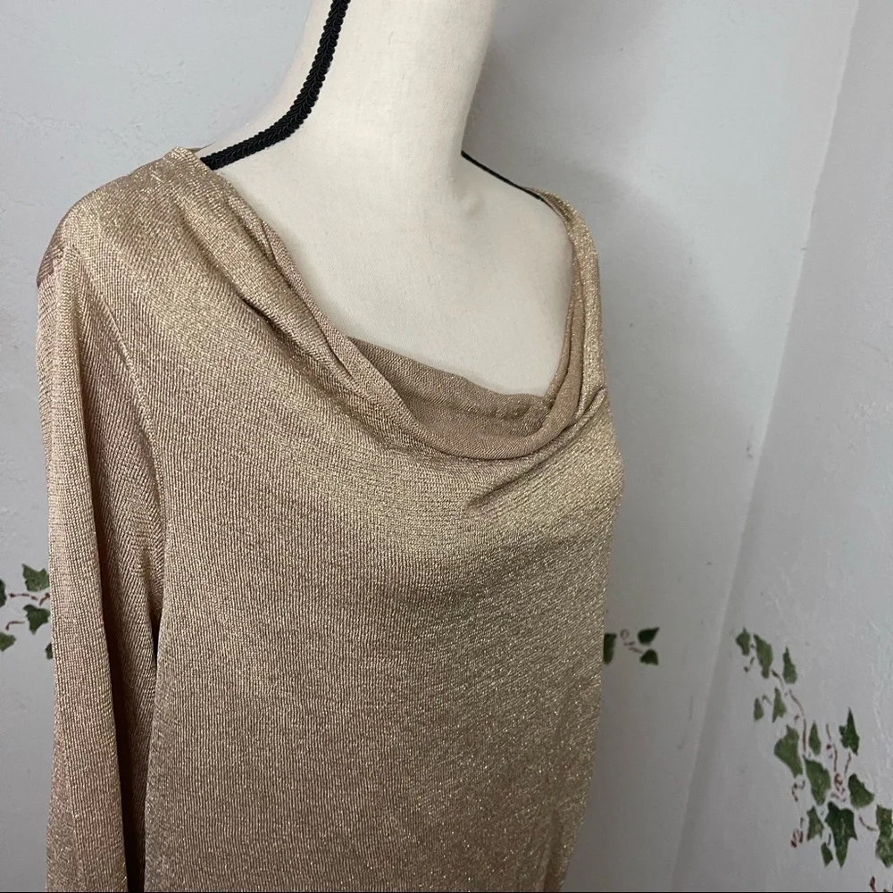 International Concepts INC Womens Gold Metallic Long Sleeve Scoop Neck Faux Wrap - Picture 9 of 15